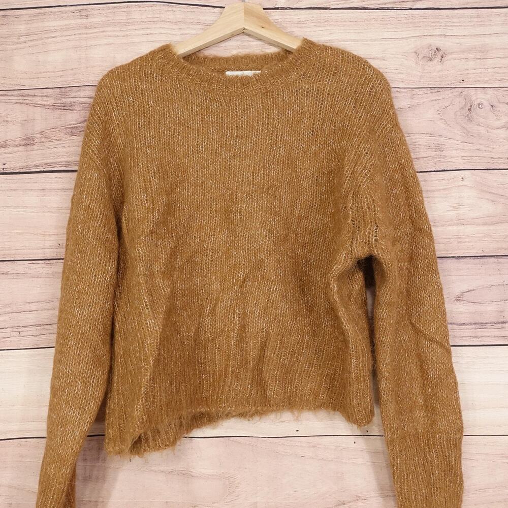 H&M Sweater Womens Small Brown Wool Alpaca Blend Fuzzy Crewneck Chunky Knit